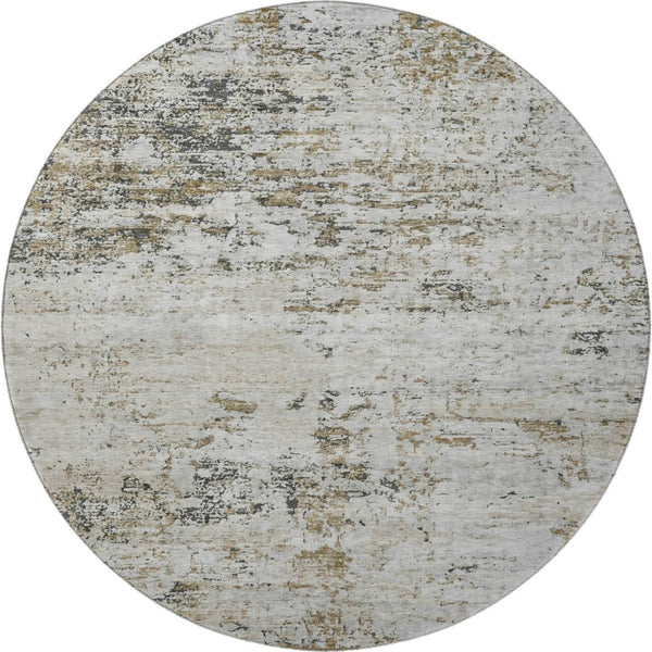 HomeRoots 8' Beige and Ivory Abstract Round Rug - Washable, UV Protected, Stain Resistant for Family Spaces 699133