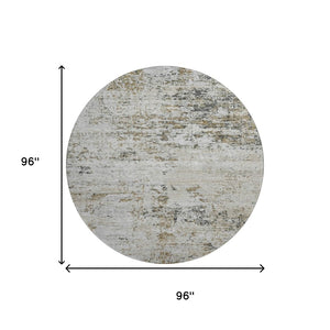 HomeRoots 8' Beige and Ivory Abstract Round Rug - Washable, UV Protected, Stain Resistant for Family Spaces 699133