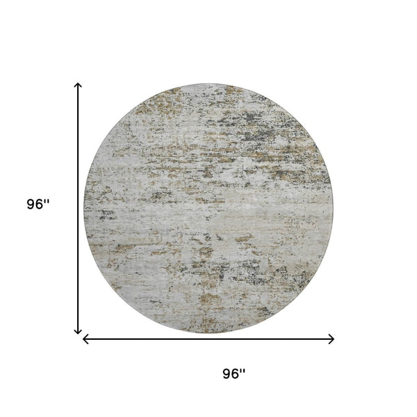 HomeRoots 8' Beige and Ivory Abstract Round Rug - Washable, UV Protected, Stain Resistant for Family Spaces 699133