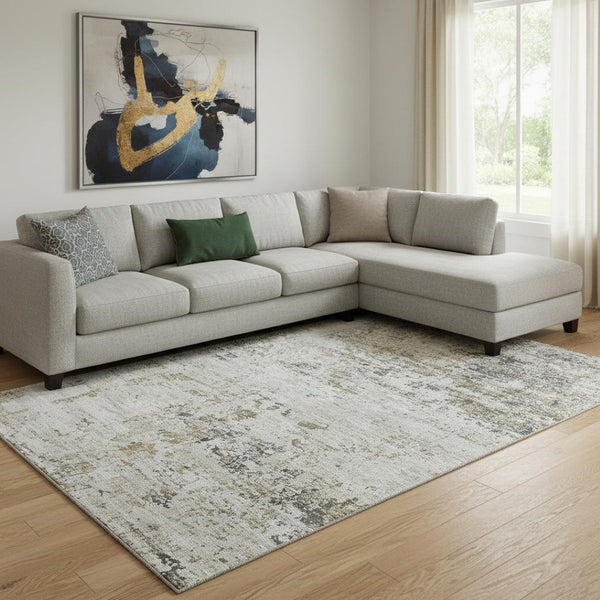 HomeRoots 8' X 10' Beige and Ivory Abstract Washable Area Rug – Durable, Stain-Resistant, UV Protected Design 699134