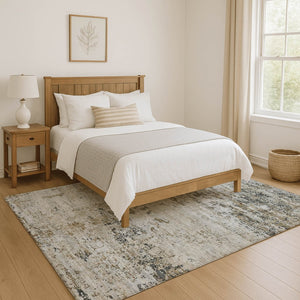 HomeRoots 9' X 12' Abstract Beige and Ivory Area Rug - Washable, UV Protected, Stain Resistant for Busy Homes 699135