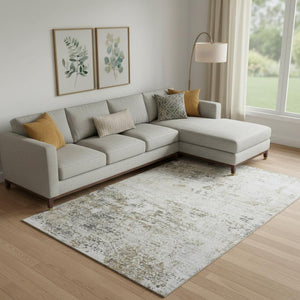 HomeRoots 10' Beige and Ivory Abstract Area Rug - Washable, UV Protected, Durable for Homes with Kids & Pets 699136