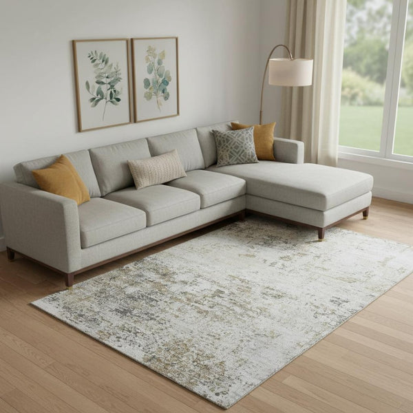 HomeRoots 10' Beige and Ivory Abstract Area Rug - Washable, UV Protected, Durable for Homes with Kids & Pets 699136