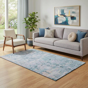 HomeRoots 5' Blue and Lavender Abstract Washable Area Rug with UV Protection for Style and Durability in Any Room 699138