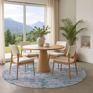 HomeRoots 8' Blue and Lavender Abstract Round Rug - Washable, UV-Protected, Stain-Resistant, Modern Design 699139