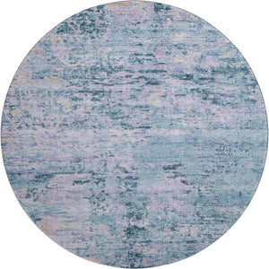 HomeRoots 8' Blue and Lavender Abstract Round Rug - Washable, UV-Protected, Stain-Resistant, Modern Design 699139