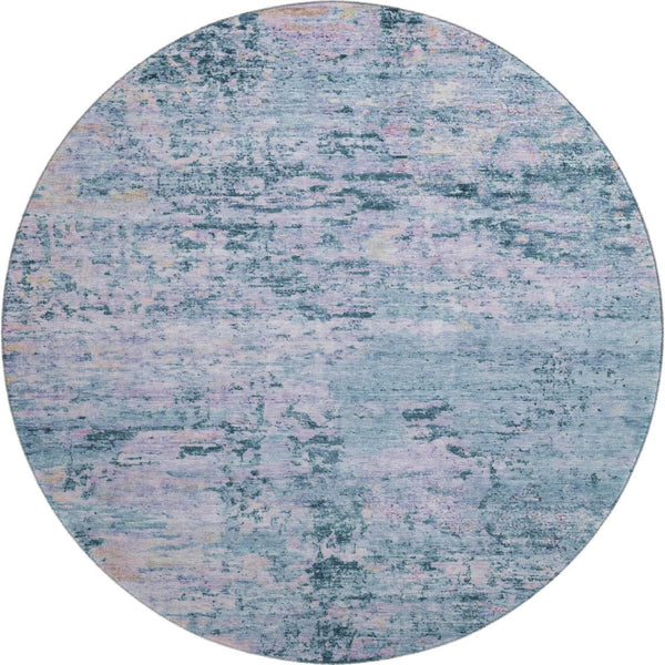 HomeRoots 8' Blue and Lavender Abstract Round Rug - Washable, UV-Protected, Stain-Resistant, Modern Design 699139