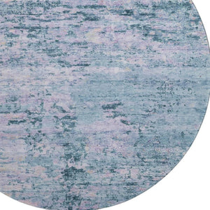 HomeRoots 8' Blue and Lavender Abstract Round Rug - Washable, UV-Protected, Stain-Resistant, Modern Design 699139