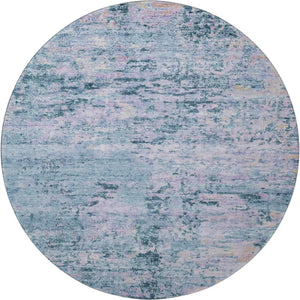 HomeRoots 8' Blue and Lavender Abstract Round Rug - Washable, UV-Protected, Stain-Resistant, Modern Design 699139