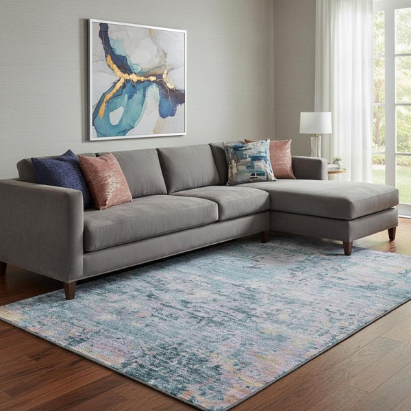 HomeRoots 8' X 10' Washable Blue and Lavender Abstract Area Rug with UV Protection for Modern Homes & Patios 699140