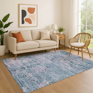 HomeRoots 8' X 10' Washable Blue and Lavender Abstract Area Rug with UV Protection for Modern Homes & Patios 699140