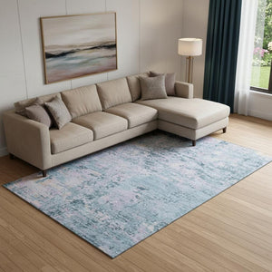 HomeRoots 9' X 12' Blue and Lavender Abstract Area Rug – Washable, UV Protected, Non-Slip for High Traffic Homes 699141