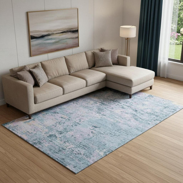 HomeRoots 9' X 12' Blue and Lavender Abstract Area Rug – Washable, UV Protected, Non-Slip for High Traffic Homes 699141