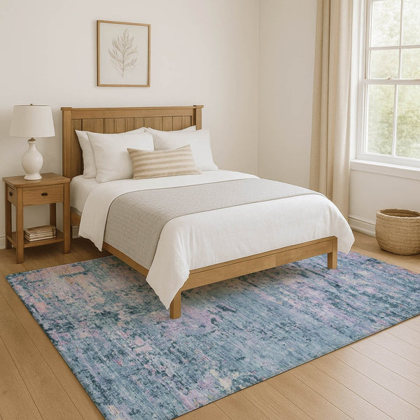 HomeRoots 9' X 12' Blue and Lavender Abstract Area Rug – Washable, UV Protected, Non-Slip for High Traffic Homes 699141