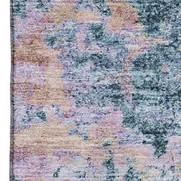 HomeRoots 9' X 12' Blue and Lavender Abstract Area Rug – Washable, UV Protected, Non-Slip for High Traffic Homes 699141
