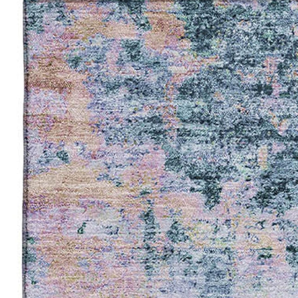 HomeRoots 9' X 12' Blue and Lavender Abstract Area Rug – Washable, UV Protected, Non-Slip for High Traffic Homes 699141