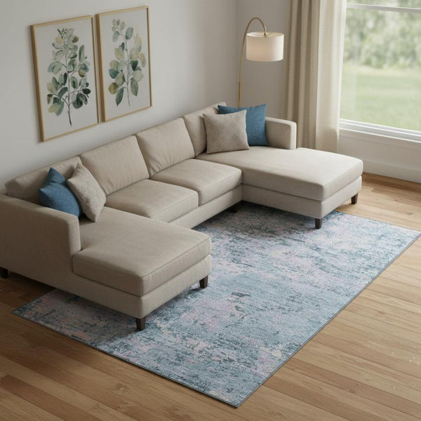 HomeRoots 10' X 14' Blue and Lavender Abstract Washable Area Rug with UV Protection for Busy Homes & Kids 699142