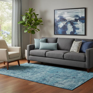 HomeRoots 5' X 8' Contemporary Denim Blue and Ivory Abstract Area Rug - Washable, UV Protected, Durable Design 699144