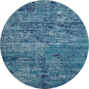 HomeRoots 8' Denim Blue & Ivory Abstract Washable Round Rug - Durable, UV-Protected, Kid & Pet Friendly Design 699145