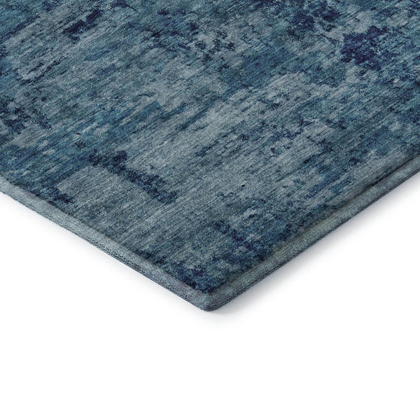 HomeRoots 8' Denim Blue & Ivory Abstract Washable Round Rug - Durable, UV-Protected, Kid & Pet Friendly Design 699145