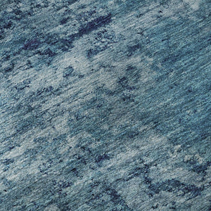 HomeRoots 8' Denim Blue & Ivory Abstract Washable Round Rug - Durable, UV-Protected, Kid & Pet Friendly Design 699145