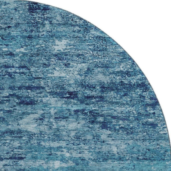 HomeRoots 8' Denim Blue & Ivory Abstract Washable Round Rug - Durable, UV-Protected, Kid & Pet Friendly Design 699145