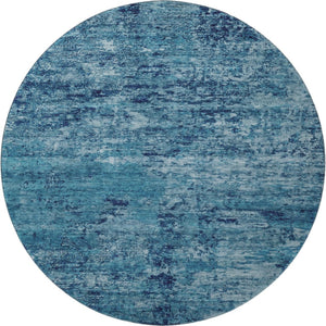 HomeRoots 8' Denim Blue & Ivory Abstract Washable Round Rug - Durable, UV-Protected, Kid & Pet Friendly Design 699145