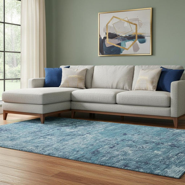 HomeRoots 8' X 10' Denim Blue & Ivory Abstract Washable Area Rug - Durable, UV Protected, Easy Care Design! 699146