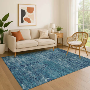 HomeRoots 8' X 10' Denim Blue & Ivory Abstract Washable Area Rug - Durable, UV Protected, Easy Care Design! 699146