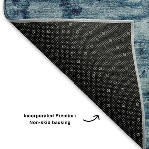 HomeRoots 8' X 10' Denim Blue & Ivory Abstract Washable Area Rug - Durable, UV Protected, Easy Care Design! 699146