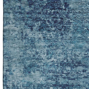 HomeRoots 8' X 10' Denim Blue & Ivory Abstract Washable Area Rug - Durable, UV Protected, Easy Care Design! 699146