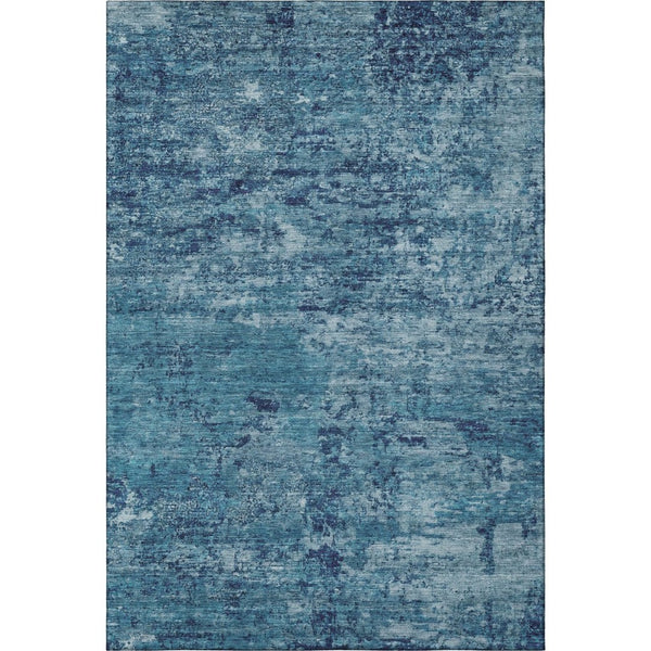 HomeRoots 8' X 10' Denim Blue & Ivory Abstract Washable Area Rug - Durable, UV Protected, Easy Care Design! 699146