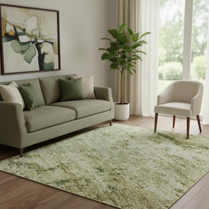 HomeRoots 5' X 8' Luxurious Fern Green and Gold Abstract Area Rug - Washable, UV Protected, Stain Resistant! 699150