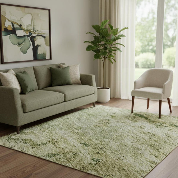 HomeRoots 5' X 8' Luxurious Fern Green and Gold Abstract Area Rug - Washable, UV Protected, Stain Resistant! 699150