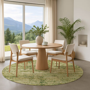 HomeRoots 8' Fern Green and Gold Abstract Round Rug – Washable, UV-Protected, Stain-Resistant Design for Any Space 699151