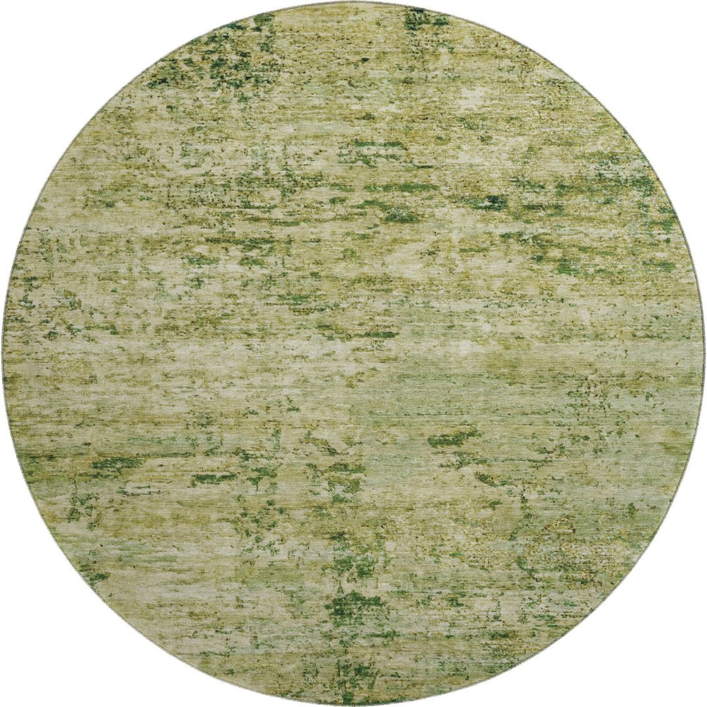 HomeRoots 8' Fern Green and Gold Abstract Round Rug – Washable, UV-Protected, Stain-Resistant Design for Any Space 699151