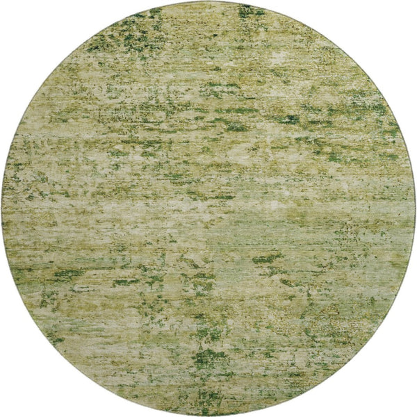 HomeRoots 8' Fern Green and Gold Abstract Round Rug – Washable, UV-Protected, Stain-Resistant Design for Any Space 699151