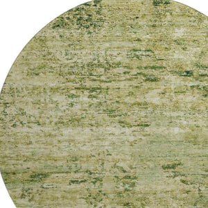 HomeRoots 8' Fern Green and Gold Abstract Round Rug – Washable, UV-Protected, Stain-Resistant Design for Any Space 699151