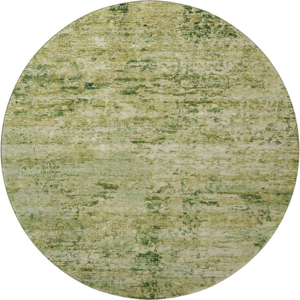 HomeRoots 8' Fern Green and Gold Abstract Round Rug – Washable, UV-Protected, Stain-Resistant Design for Any Space 699151