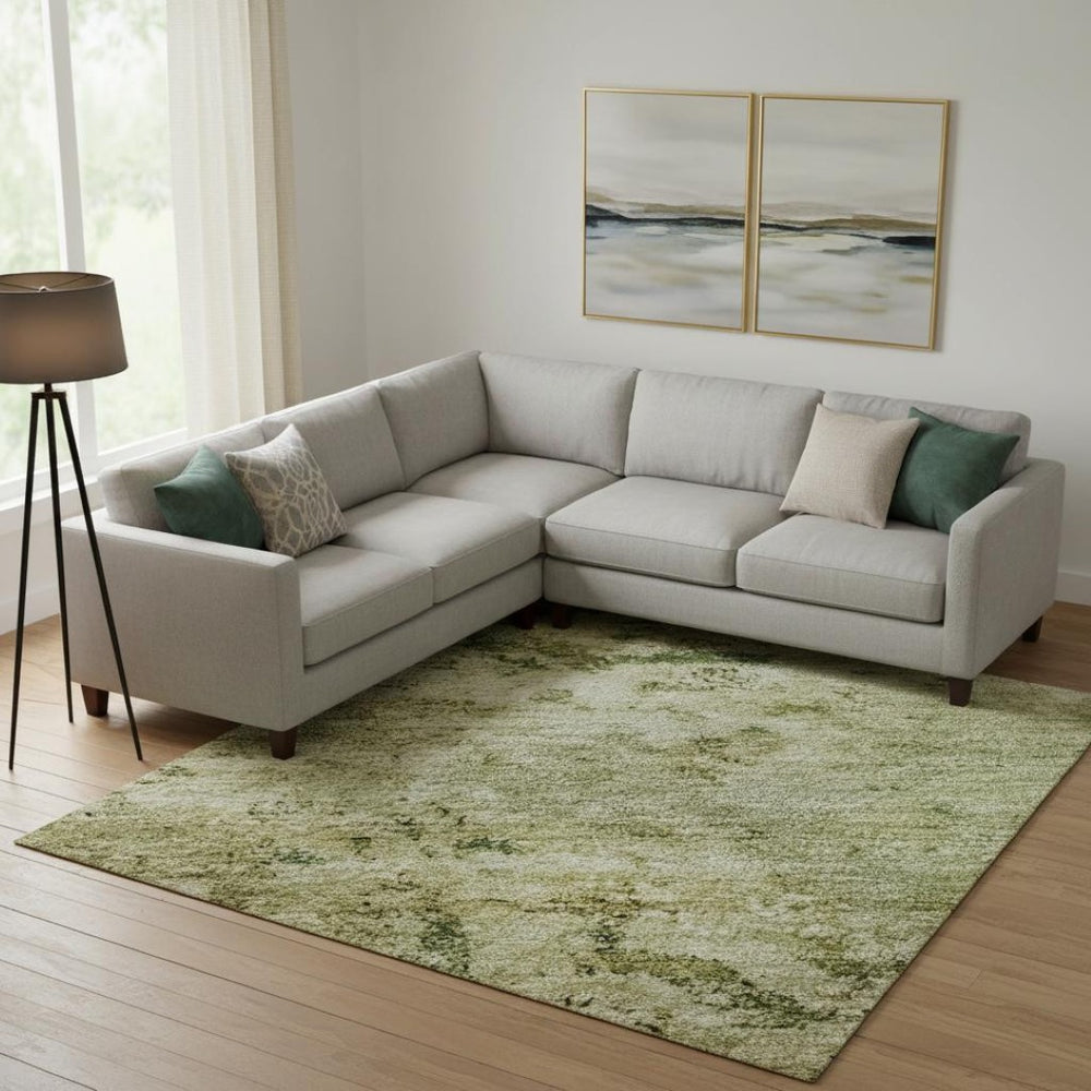 HomeRoots 9' X 12' Fern Green and Gold Abstract Area Rug – Washable, UV-Protected, Durable for Busy Homes 699153