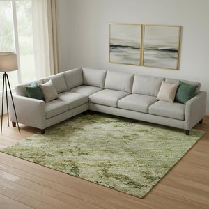 HomeRoots 10' X 14' Fern Green and Gold Abstract Area Rug - Stain Resistant, UV Protected, Non-Slip Design for Style 699154