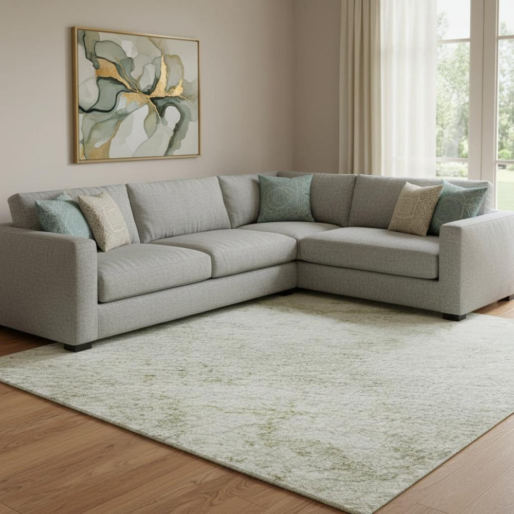 HomeRoots 8' X 10' Linen And Beige Abstract Area Rug - Washable, UV-Protected, Non-Slip for High-Traffic Homes 699158