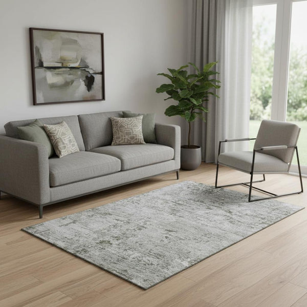 HomeRoots 5' X 8' Stylish Pewter and Ivory Abstract Area Rug - Washable, UV Protected, and Stain Resistant! 699162