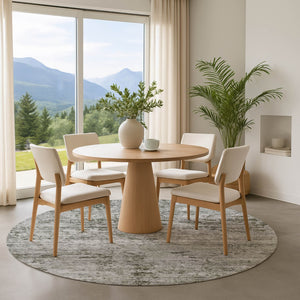 HomeRoots 8' Contemporary Pewter and Ivory Abstract Round Rug – Washable, UV Protected, Durable Design! 699163