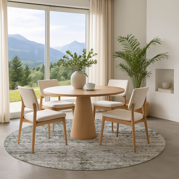HomeRoots 8' Contemporary Pewter and Ivory Abstract Round Rug – Washable, UV Protected, Durable Design! 699163