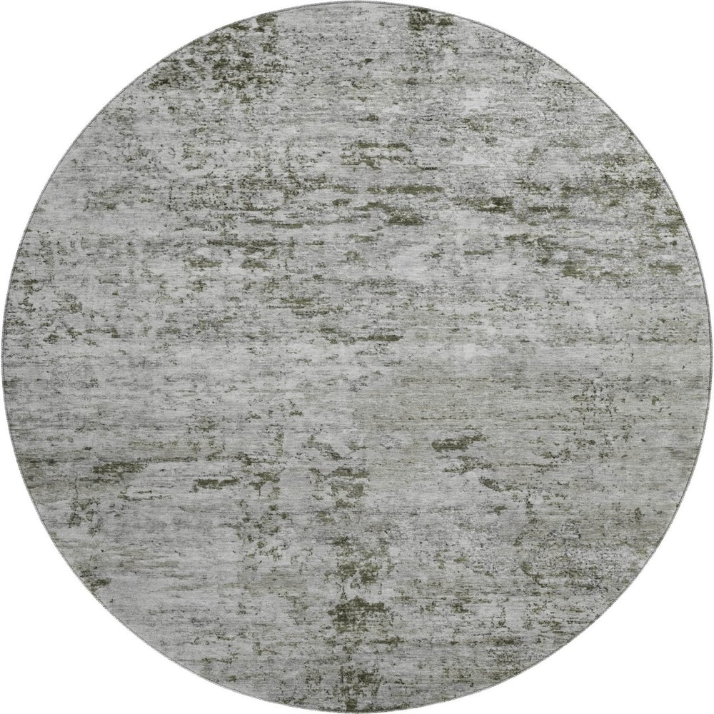 HomeRoots 8' Contemporary Pewter and Ivory Abstract Round Rug – Washable, UV Protected, Durable Design! 699163