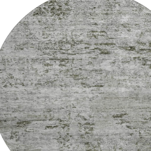 HomeRoots 8' Contemporary Pewter and Ivory Abstract Round Rug – Washable, UV Protected, Durable Design! 699163