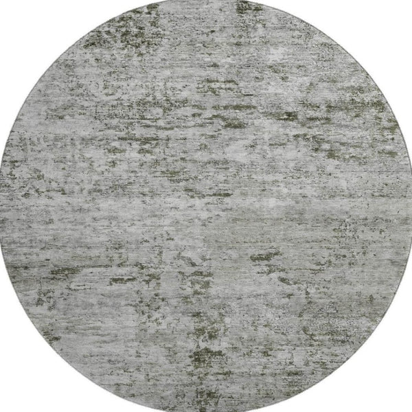 HomeRoots 8' Contemporary Pewter and Ivory Abstract Round Rug – Washable, UV Protected, Durable Design! 699163