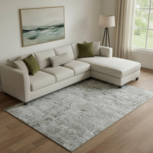 HomeRoots 9' X 12' Stylish Pewter & Ivory Abstract Area Rug - Washable, UV Protected, Stain Resistant Design 699165