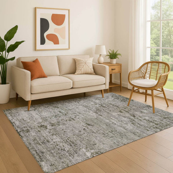 HomeRoots 9' X 12' Stylish Pewter & Ivory Abstract Area Rug - Washable, UV Protected, Stain Resistant Design 699165